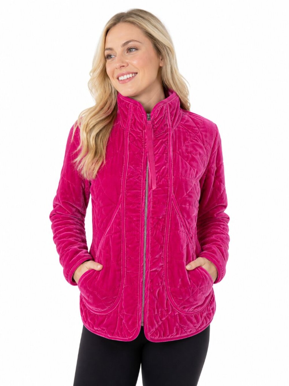 Calia by Carrie Underwood Women's L Velour Quilted Jacket Full Zip Raspberry Ice